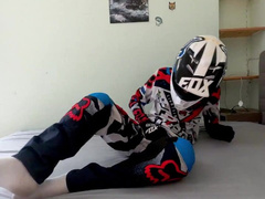 Blond Teen boy jerk off in Fox MX gear in cum on helmet