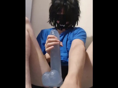 femboy takes huge anal dildo