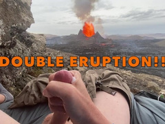 DOUBLE ERUPTION!! Jacking off while watching a volcano in Iceland erupt