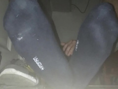 Gray sneakers and blue socks PART 1 I Showing socks and feet