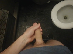 Making a mess on the train toilet. Huge cumshot and pissing...