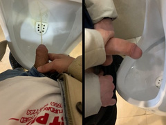 Jerk off a guy's dick in a public toilet. risky
