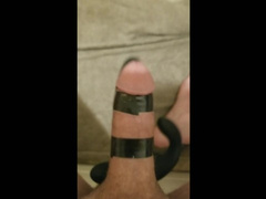 Homemade, hands free cock massage with prostate massager "shoots hot load!!