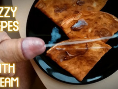 "Crepes with cream" - cuming on food