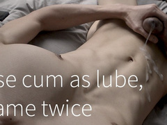 Thick uncut cock use cum as lube, came a second time